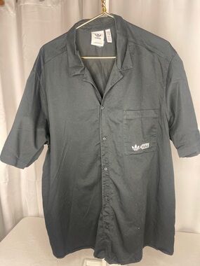adidas Black Short-Sleeve Button-Down Shirt with Chest Pocket
